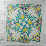 Green, Yellow + Purple Sombrero + Mexican Fruits Vintage Tablecloth - 46" x 50"