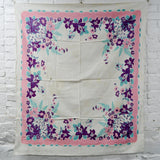 Pink + Purple Floral Vintage Tablecloth - 42" x 50"