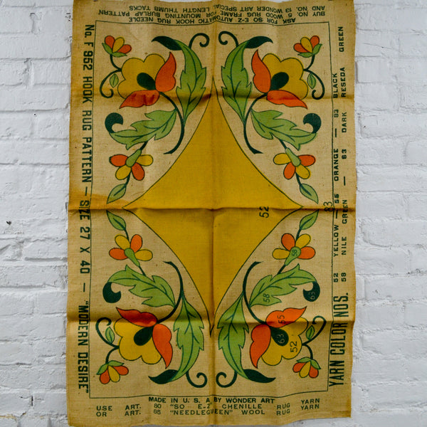 Floral Folk Art Printed Burlap Panel for Rug Hooking - 27" x 40"