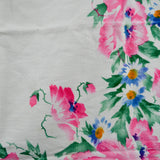 Pink, Blue + Green Floral Vintage Tablecloth - 34" x 35"