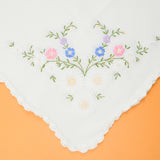 White Tablecloth with Colorful Floral Embroidery - 34" x 34"