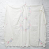 White Bedspread with Pink + Purple Floral Embroidery - 62" x 114"