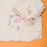 Off-White, Pink + Blue Floral Embroidered Tablecloth (66" x 82") + 14 Napkins (16" x 16")