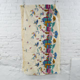 White, Teal, Magenta + Yellow Seaside Town Print Fabric Panel - 34" x 110"