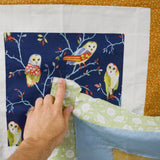 Green, Orange, White + Blue Owl Print Quilt Top - 40" x 40"