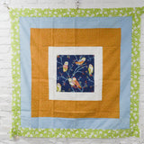 Green, Orange, White + Blue Owl Print Quilt Top - 40" x 40"