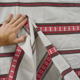 Off-White, Brown + Red Snowflake Stripe Border Tablecloth - 50" x 60"