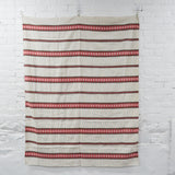 Off-White, Brown + Red Snowflake Stripe Border Tablecloth - 50" x 60"