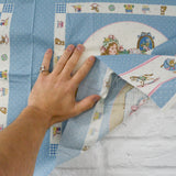 Blue + White Victorian Doll Print Fabric Panel - 18" x 44"