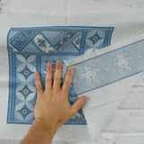 Blue + White Floral Print Cheater Quilt Fabric Panel - 16" x 44"