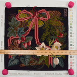 Elizabeth Bradley Black Victorian Floral Winter Wreath Needlepoint Panel