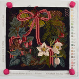 Elizabeth Bradley Black Victorian Floral Winter Wreath Needlepoint Panel