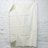 Off-White Tablecloth with Stamped Cross Stitch Pattern and Lace Panel Corners - 68" x 104" (Some Stains)