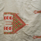 Light Beige Panels with Red + Green Cross Stitching, Set of 2 - 18" x 38" and 56" x 58"