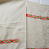 Light Beige Panels with Red + Green Cross Stitching, Set of 2 - 18" x 38" and 56" x 58"