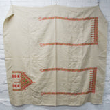 Light Beige Panels with Red + Green Cross Stitching, Set of 2 - 18" x 38" and 56" x 58"