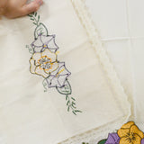 Vintage Off-White Applique + Embroidered Runners with Lace Edge - Set of 2