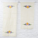 Vintage Off-White Applique + Embroidered Runners with Lace Edge - Set of 2