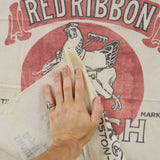 Red Ribbon Scratch Feed Sack Fabric - 38" x 40"