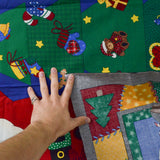Santa Cheater Crazy Quilt Fabric Panel - 36" x 44"