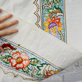 White + Colorful Embroidered Floral Tablecloth - 46" Square