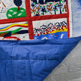 Red, White, Blue + Yellow Animal Scene Quilt with Backing + Batting, Stitched + Pinned Together - 37" x 43"
