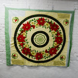 Red + White Floral Tree Skirt Quilt with Backing + Batting, Basted Together - 54" x 58"