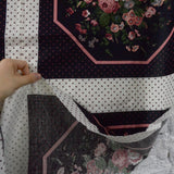 Black, White + Pink Floral Print Fabric Panel - 52" x 52"