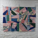 Pink, Green + Blue Foundation Paper Pieced Crazy Quilt Patchwork Quilt Top - 34" x 45"