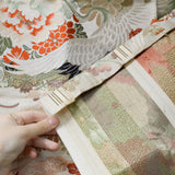 Beige, Green + Red Heron + Floral Brocade Woven Fabric Panel - 24" x 44"