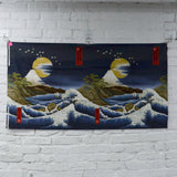 Blue, White, Green, Red + Gold Mt. Fuji Print Fabric Panels - 23" x 44"