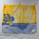 Yellow, White + Blue Floral Sunrise Print Lancome Paris Fabric Tablecloth - 42" x 56"