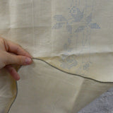 Brick + Cross Stitch Floral Print Linen Tablecloth + Napkins, Stamped for Embroidery - Tablecloth 42" x 42", Napkins 13" x 13" (4ct.)