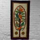 Brown, Black, Orange + Green Bird Batik Fabric Panel - 26" x 52"