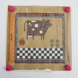 Chunky Cow Scene Hand-Painted Needlepoint Panel
