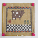 Chunky Cow Scene Hand-Painted Needlepoint Panel
