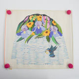 Flower + Hummingbird Hand-Painted Mystery Shape Needlepoint Panel - 19" x 22"