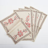 White, Black + Red Cross Stitched 4 Placemats + Center Mat
