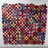 Colorful Vintage Puff Yo-Yo Checkerboard Quilt - 46" x 76" - Fragile, Unfinished