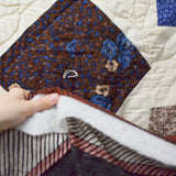 Brown, Blue + White Quilt Sandiwch - 76" x 92"