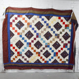 Brown, Blue + White Quilt Sandiwch - 76" x 92"