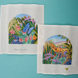 Tropical Landscapes Hand-Painted Needlepoint Canvases - Set of 2