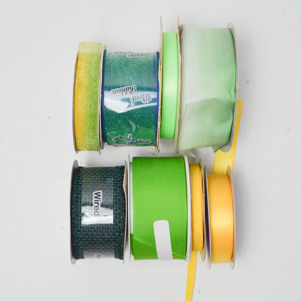 Green + Yellow Ribbon Bundle - 8 Spools