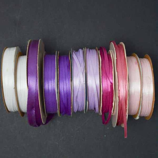 Pink, Purple + White Narrow Ribbon Bundle - 11 Spools