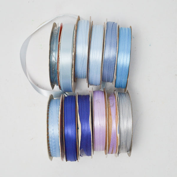 Blue + Purple Satin Ribbon Bundle - 12 Spools