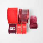 Red Flocked, Velvet + Satin Ribbon - 6 Spools