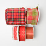 Red Plaid + Christmas Ribbon - 5 Spools