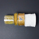 Gold + White Ribbon, Lace + Plastic Bead Trim Bundle - 4 Spools