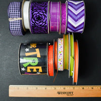 Purple, Green, Orange + Halloween Ribbon Bundle - 14 Spools