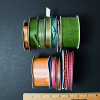 Brown, Green + Muted Pink Ribbon Bundle - 12 Spools